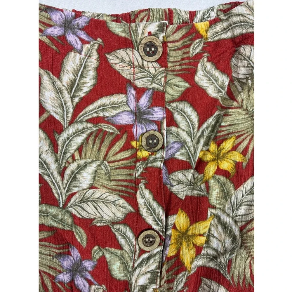 Aeropostale Floral Boho Midi Skirt Womens XS Red Excellent Tropical Button Front - Picture 2 of 8